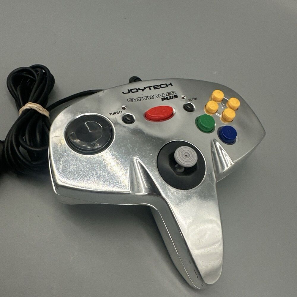 N64 JOYTECH TURBO CONTROLLER PLUS 64 CHROME SILVER TESTED/WORKING TIGHT STICK